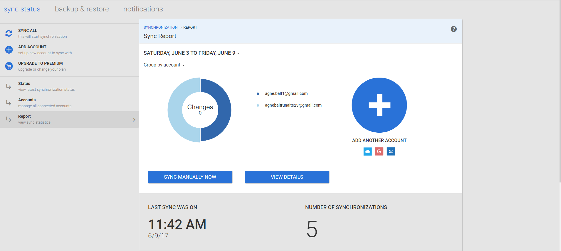 Synchronization report by account 
